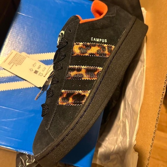 Adidas Campus Black with Leopard Stripes Size 7.5 Women Y2K